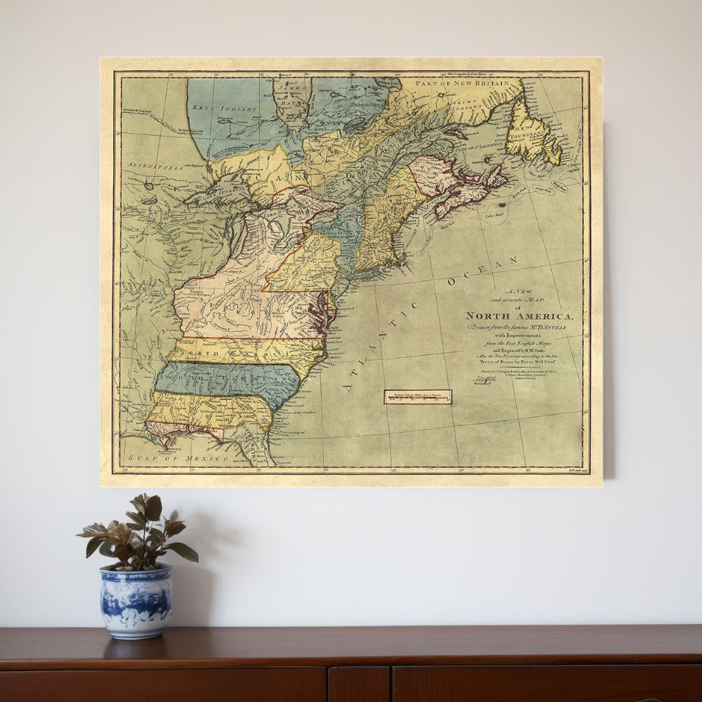 Vintage 1771 Map Of North America Unframed Print Wall Art