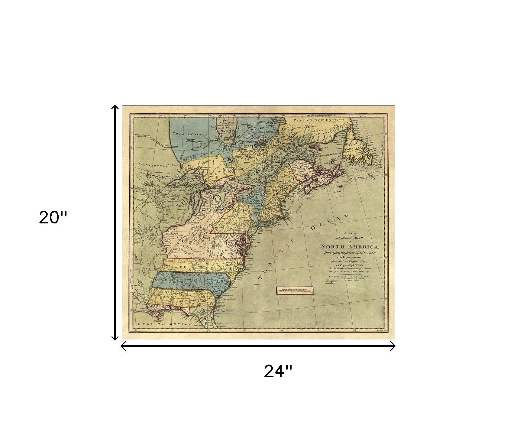 Vintage 1771 Map Of North America Unframed Print Wall Art