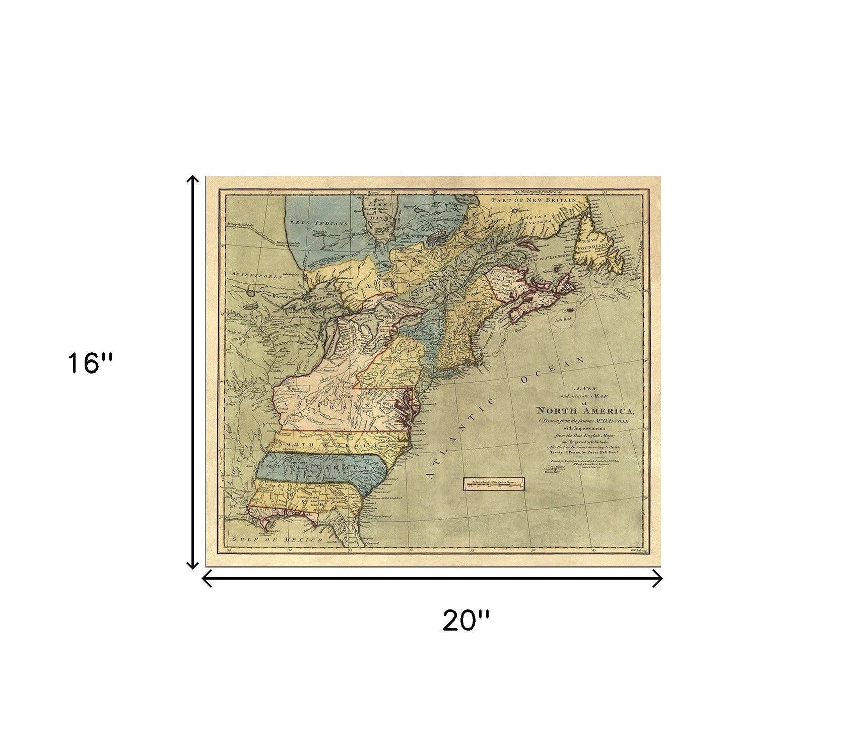 Vintage 1771 Map Of North America Unframed Print Wall Art