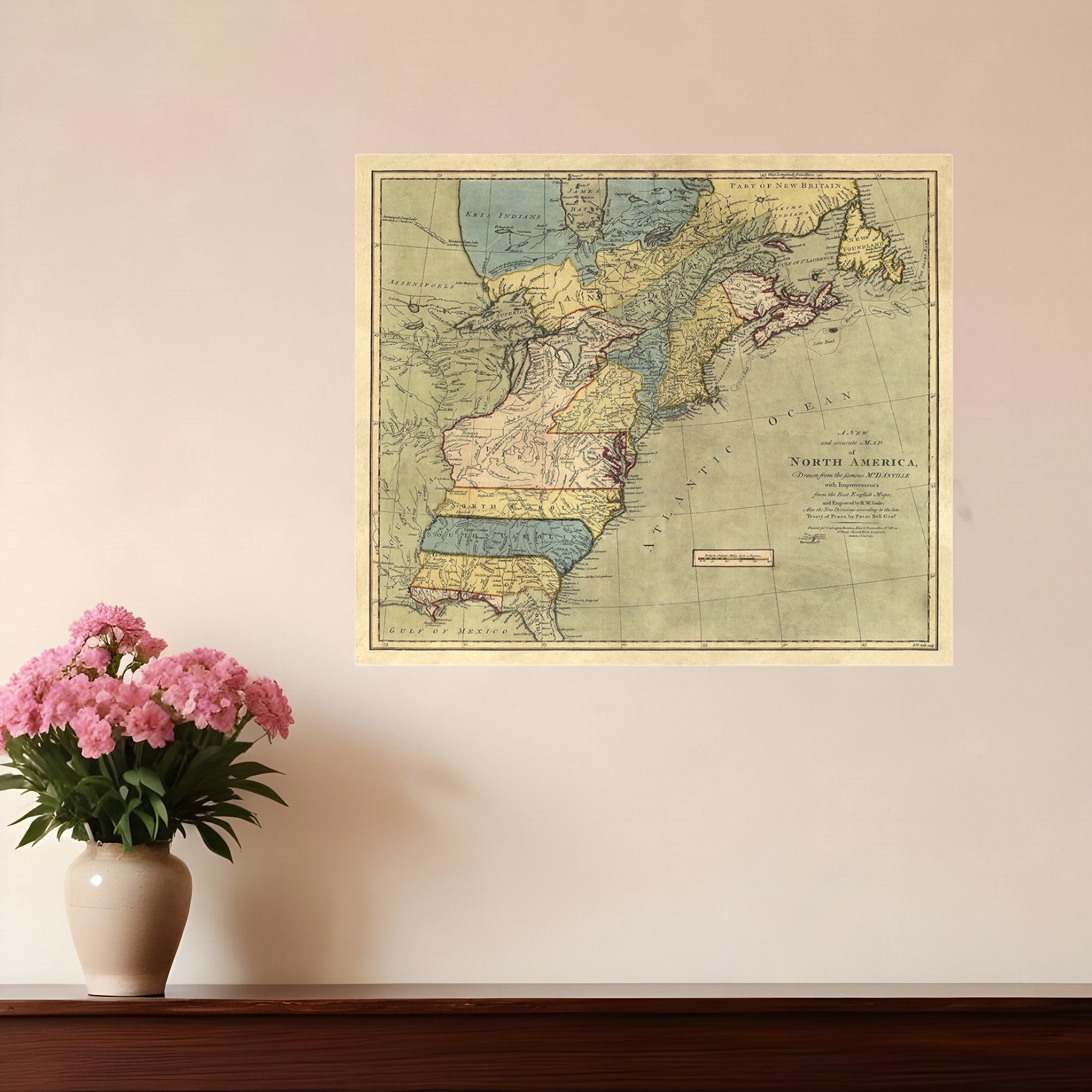 Vintage 1771 Map Of North America Unframed Print Wall Art