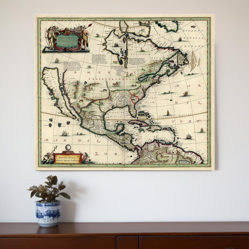 Vintage 1652 Map Of Early North America Unframed Print Wall Art