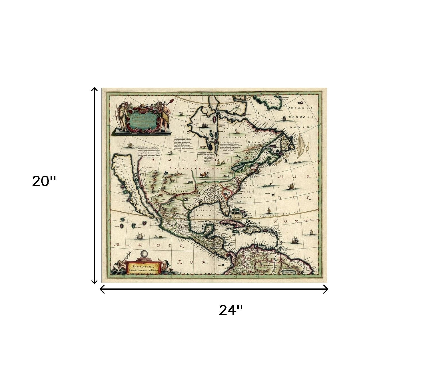 Vintage 1652 Map Of Early North America Unframed Print Wall Art