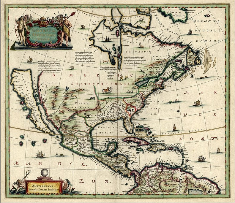 Vintage 1652 Map Of Early North America Unframed Print Wall Art