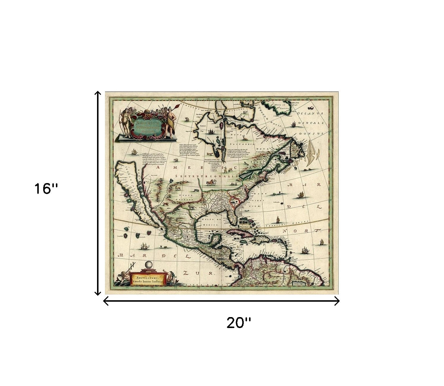 Vintage 1652 Map Of Early North America Unframed Print Wall Art