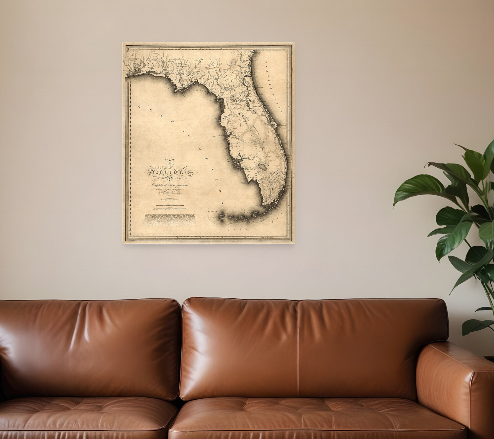 24" X 28" C1823 Early Map Of Florida  Vintage  Poster Wall Art