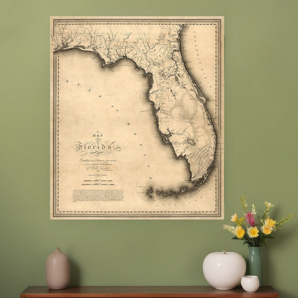 24" X 28" C1823 Early Map Of Florida  Vintage  Poster Wall Art