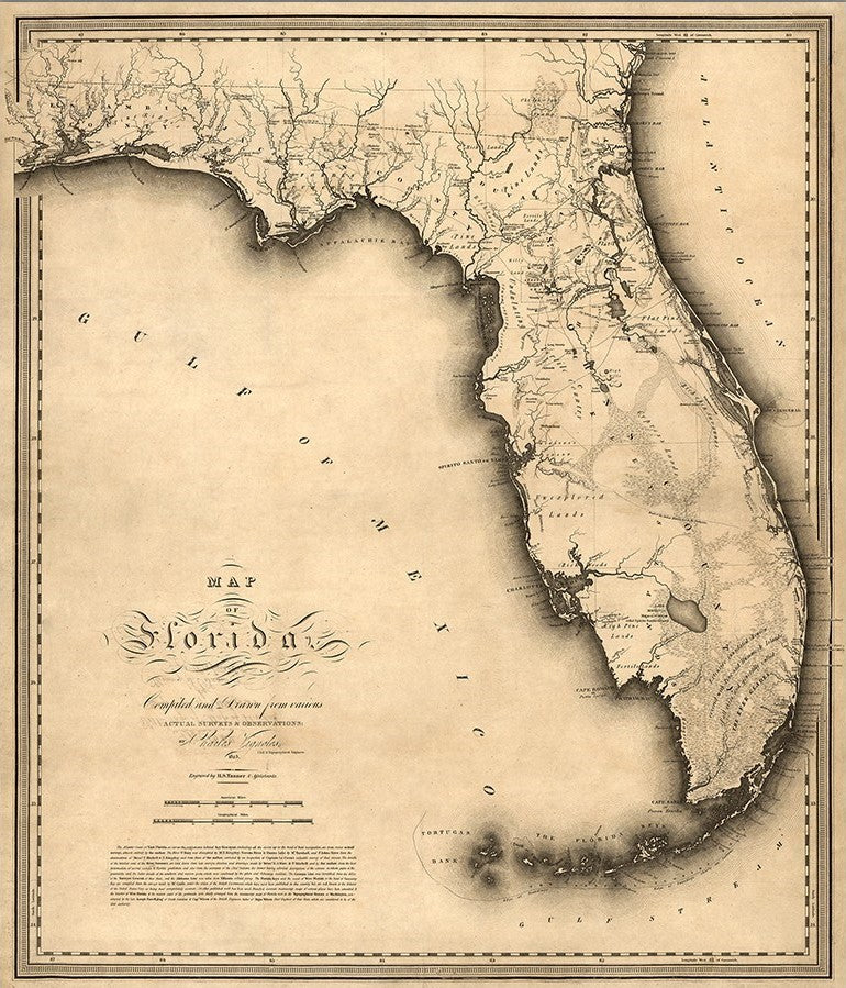 24" X 28" C1823 Early Map Of Florida  Vintage  Poster Wall Art