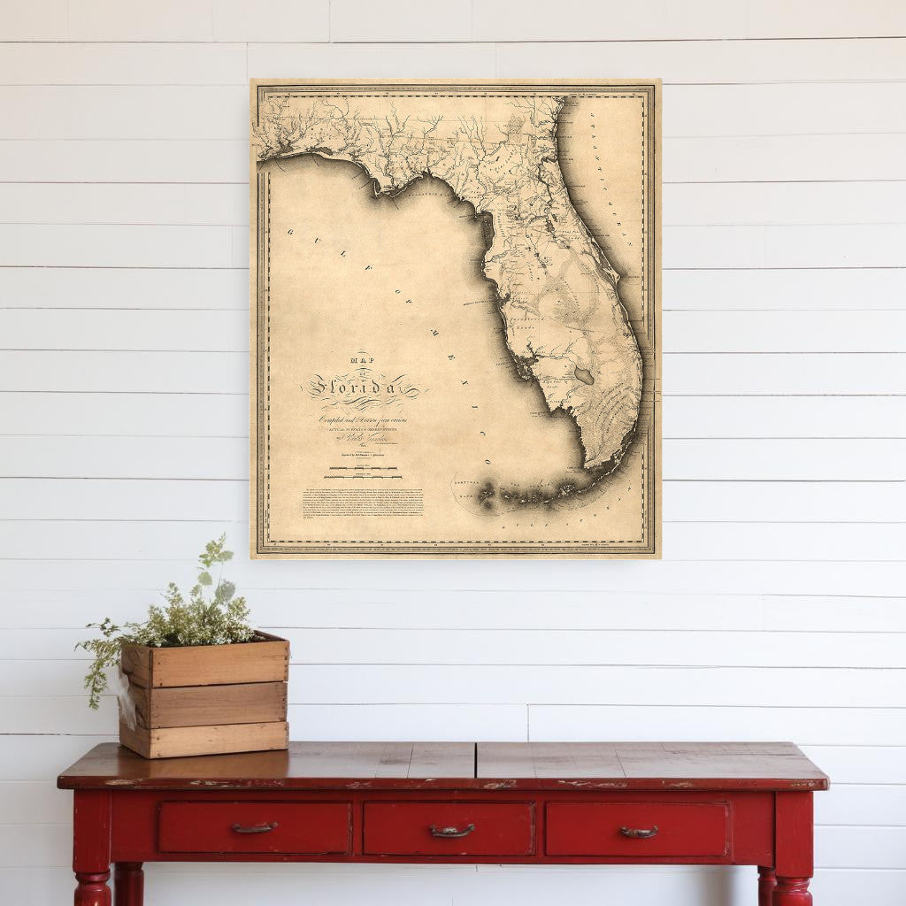 24" X 28" C1823 Early Map Of Florida  Vintage  Poster Wall Art