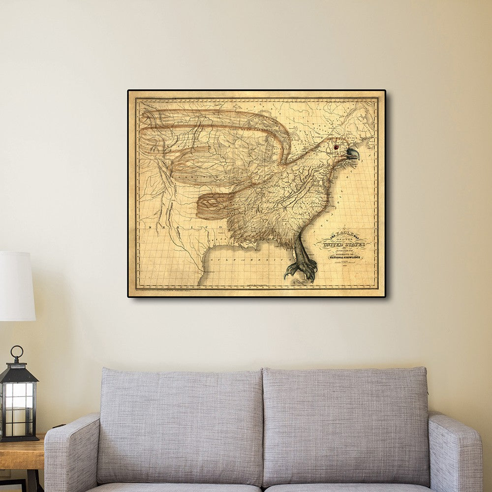 24" X 30" Eagle Map Of America C1833 Vintage  Poster Wall Art