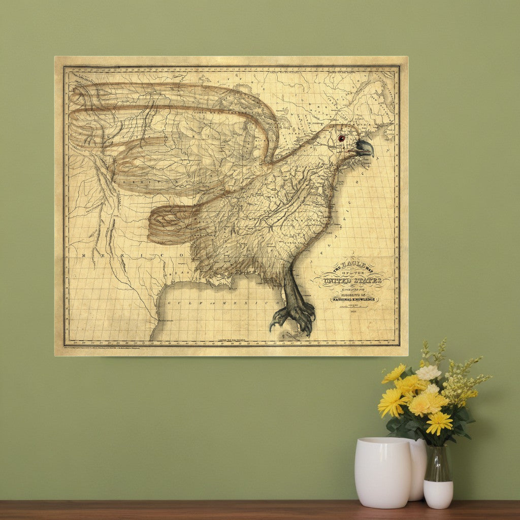 24" X 30" Eagle Map Of America C1833 Vintage  Poster Wall Art