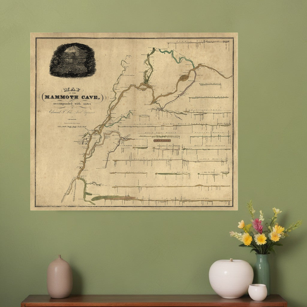 24" X 28" Map Of Kentucky Mammoth Cave Vintage  Poster Wall Art