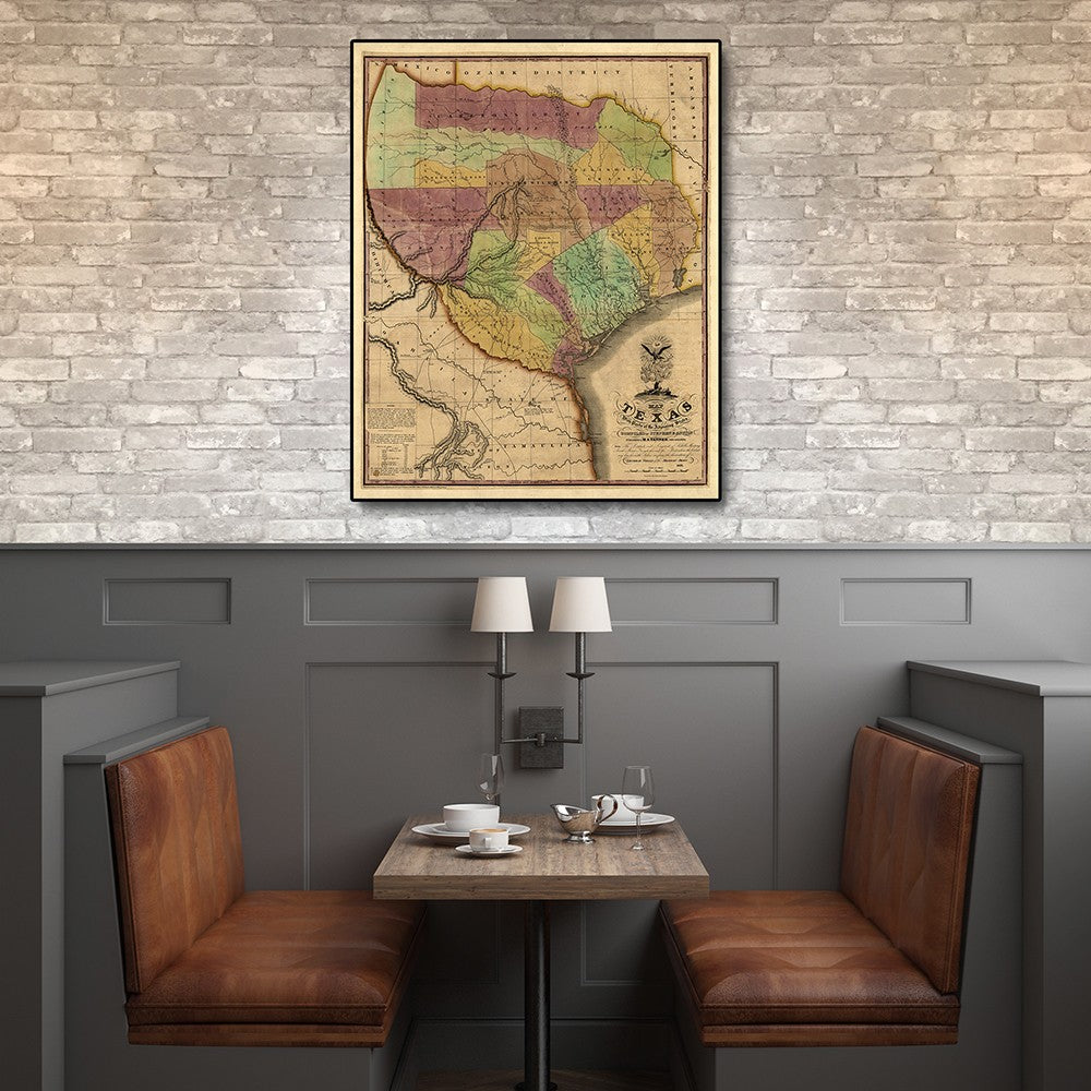 24" X 30" Texas And Surroundings C1837 Vintage Map Poster Wall Art