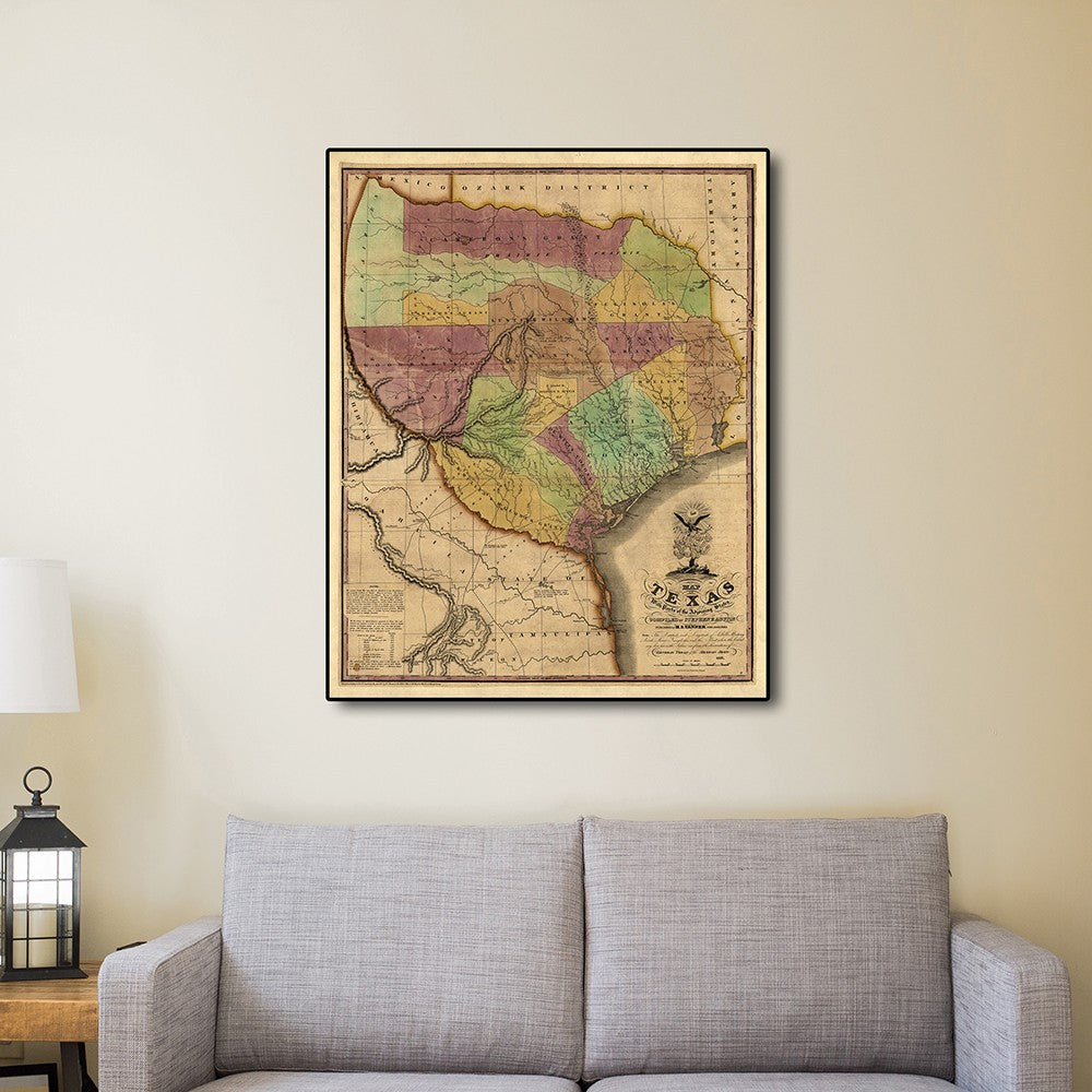 24" X 30" Texas And Surroundings C1837 Vintage Map Poster Wall Art