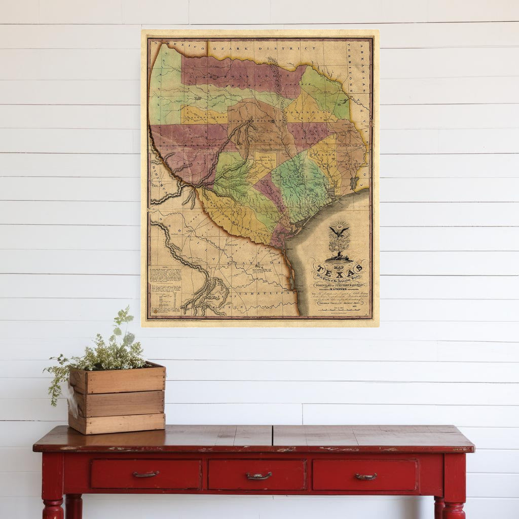 24" X 30" Texas And Surroundings C1837 Vintage Map Poster Wall Art