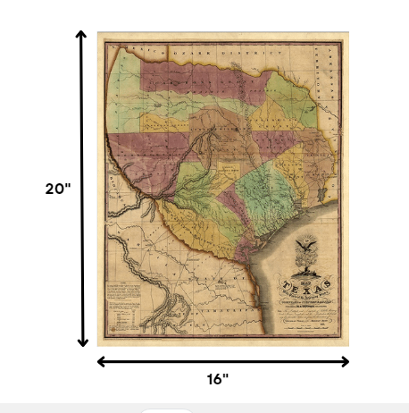 24" X 30" Texas And Surroundings C1837 Vintage Map Poster Wall Art