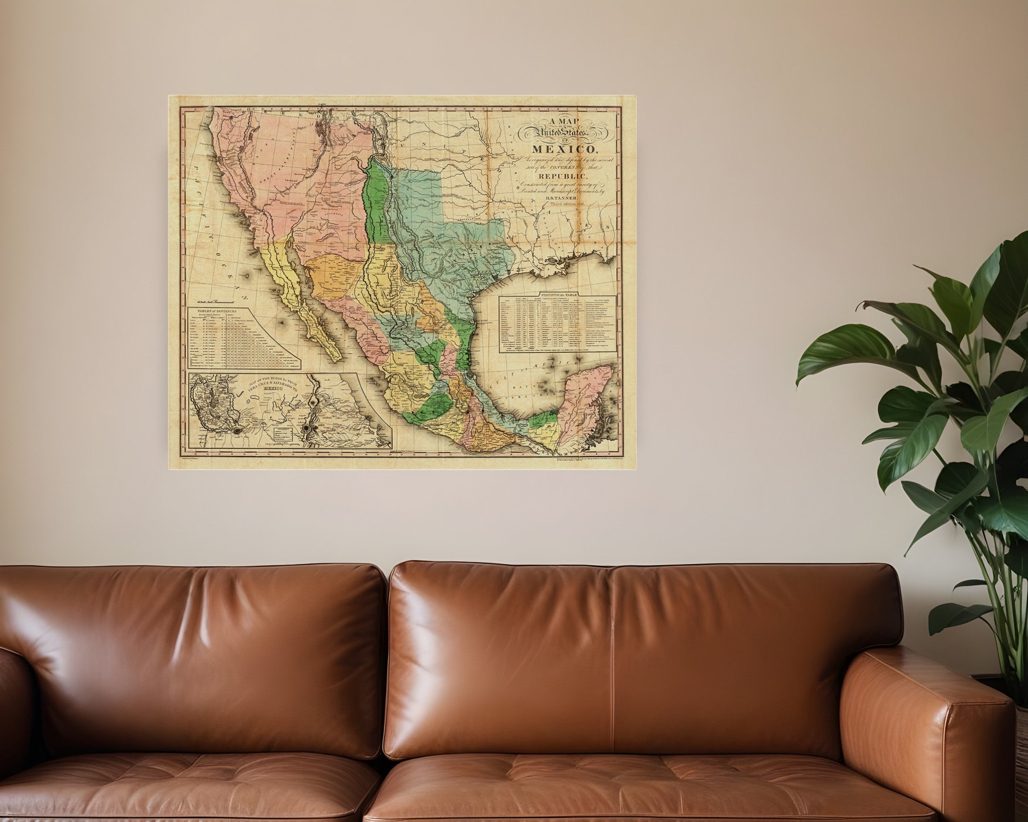 Vintage 1846 Map Of Mexico Unframed Print Wall Art