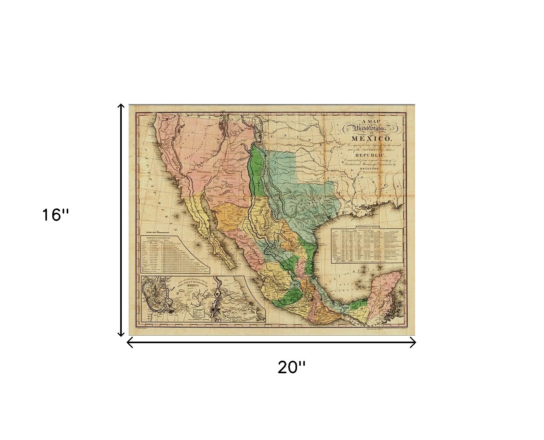 Vintage 1846 Map Of Mexico Unframed Print Wall Art