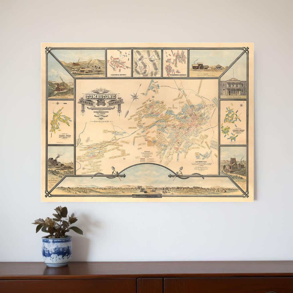 24" X 32" Map Of Tombstone Mining District Vintage Travel Poster Wall Art