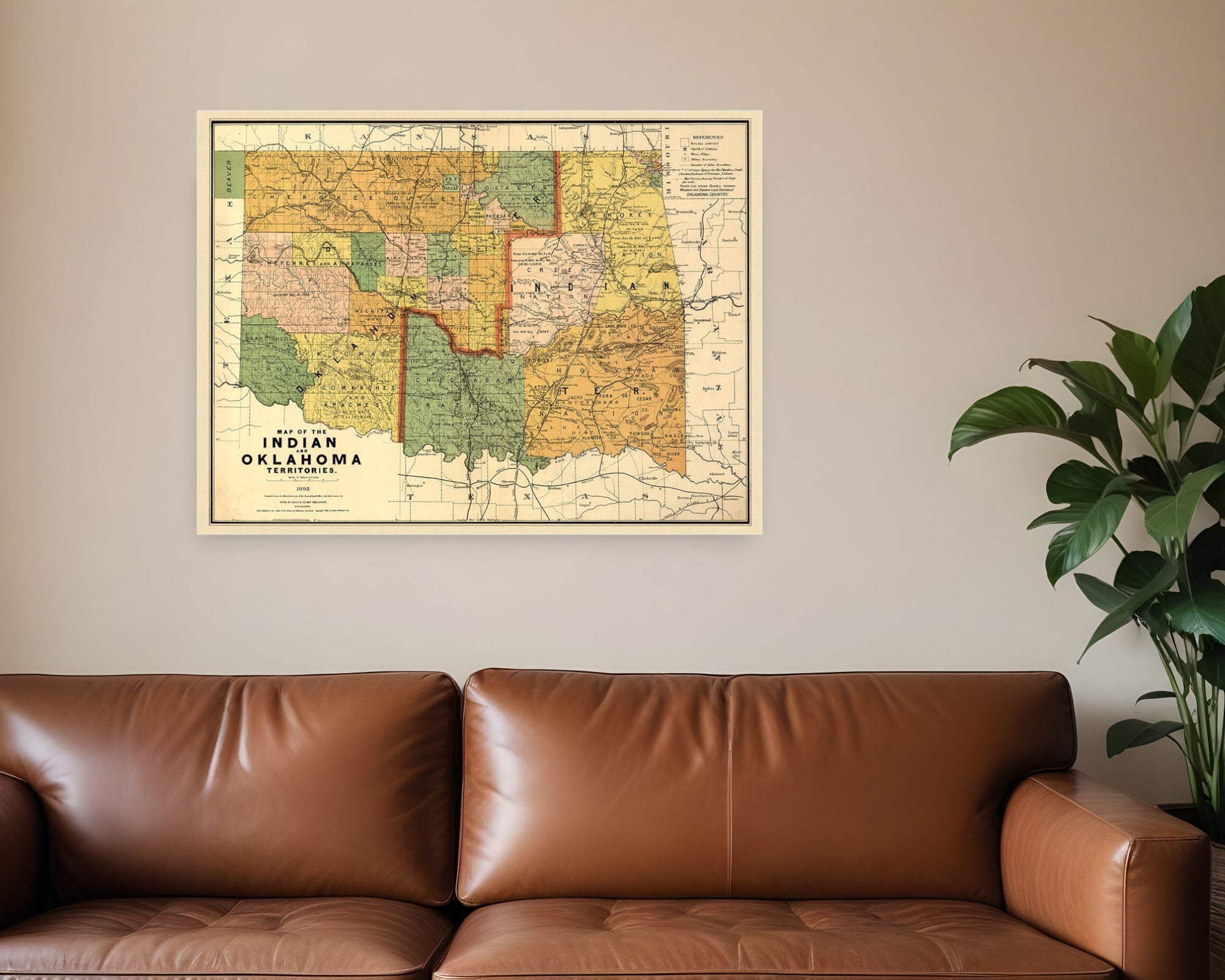 24" X 32" Map Of Indian And Oklahoma Territories Vintage Poster Wall Art