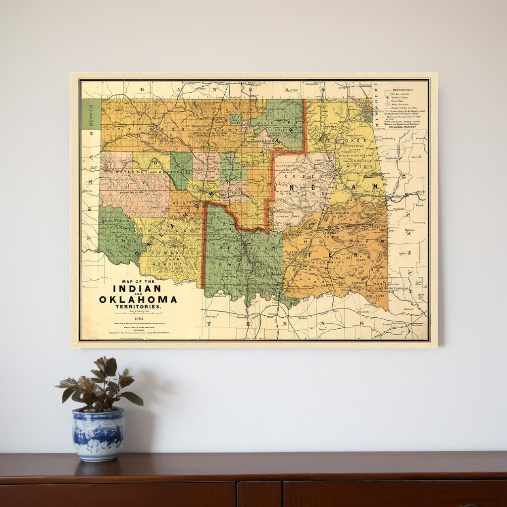 20" X 28" Map Of Indian And Oklahoma Territories Vintage Poster Wall Art