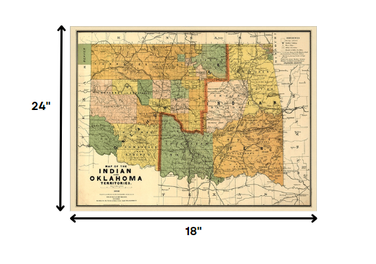 20" X 28" Map Of Indian And Oklahoma Territories Vintage Poster Wall Art