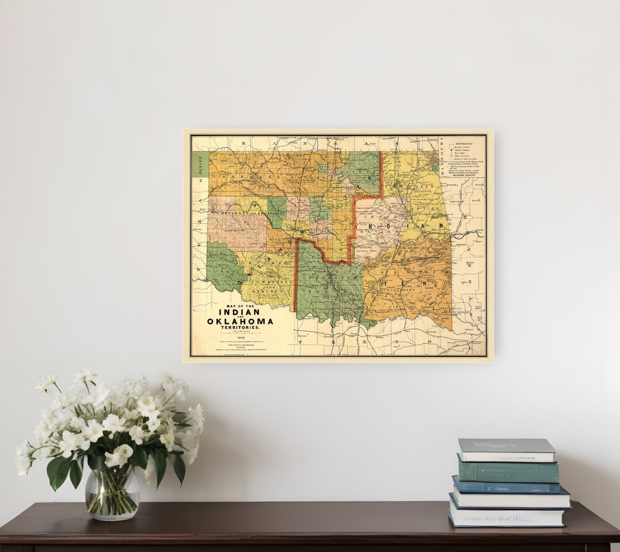 20" X 28" Map Of Indian And Oklahoma Territories Vintage Poster Wall Art