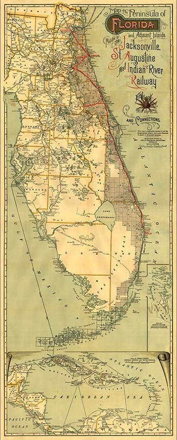 24" X 60" Map Of Jacksonville Florida Vintage Poster Wall Art