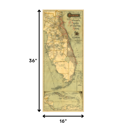 24" X 60" Map Of Jacksonville Florida Vintage Poster Wall Art