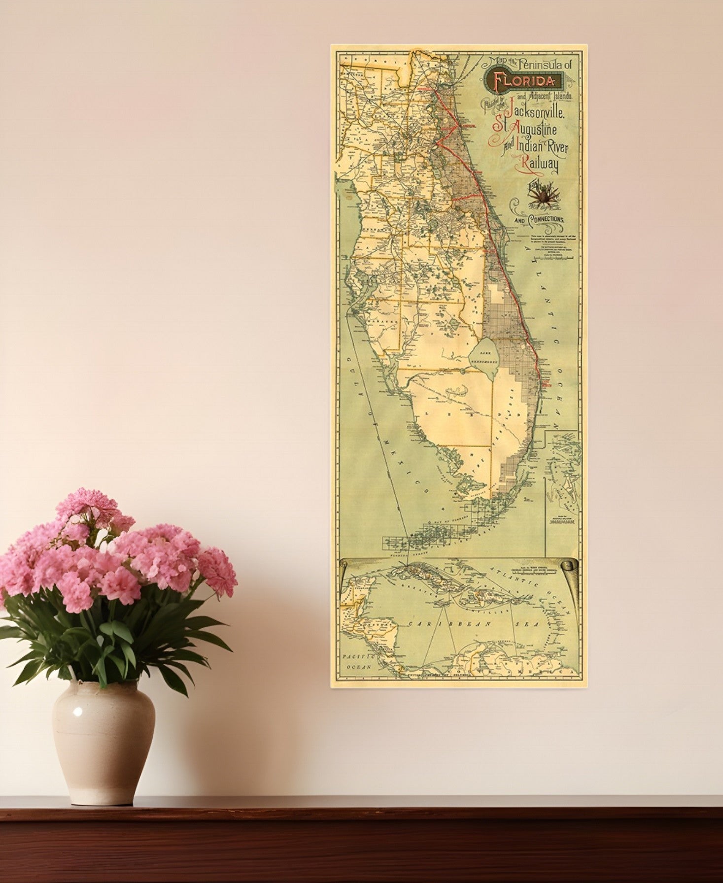 24" X 60" Map Of Jacksonville Florida Vintage Poster Wall Art