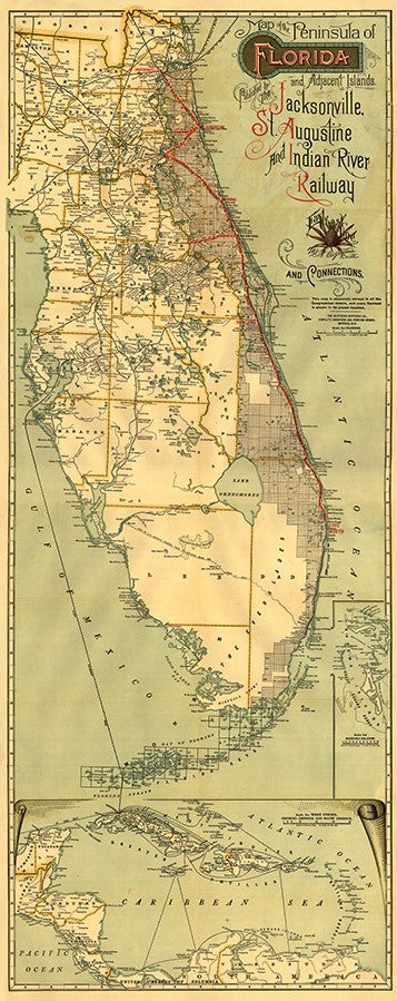 24" X 60" Map Of Jacksonville Florida Vintage Poster Wall Art