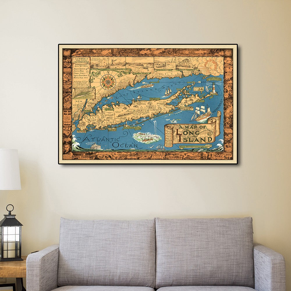 20" X 30" Vintage 1933 Map Of Long Island Wall Art