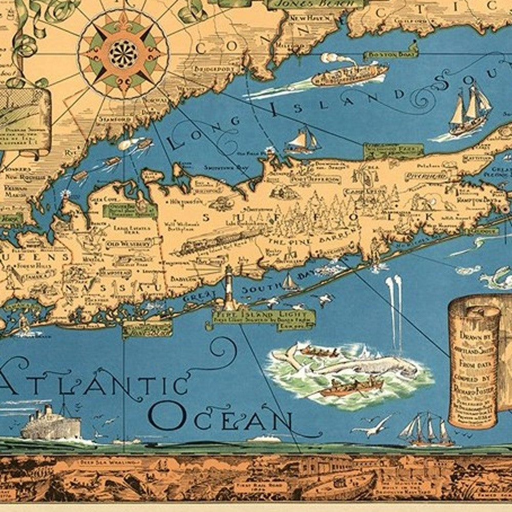 20" X 30" Vintage 1933 Map Of Long Island Wall Art