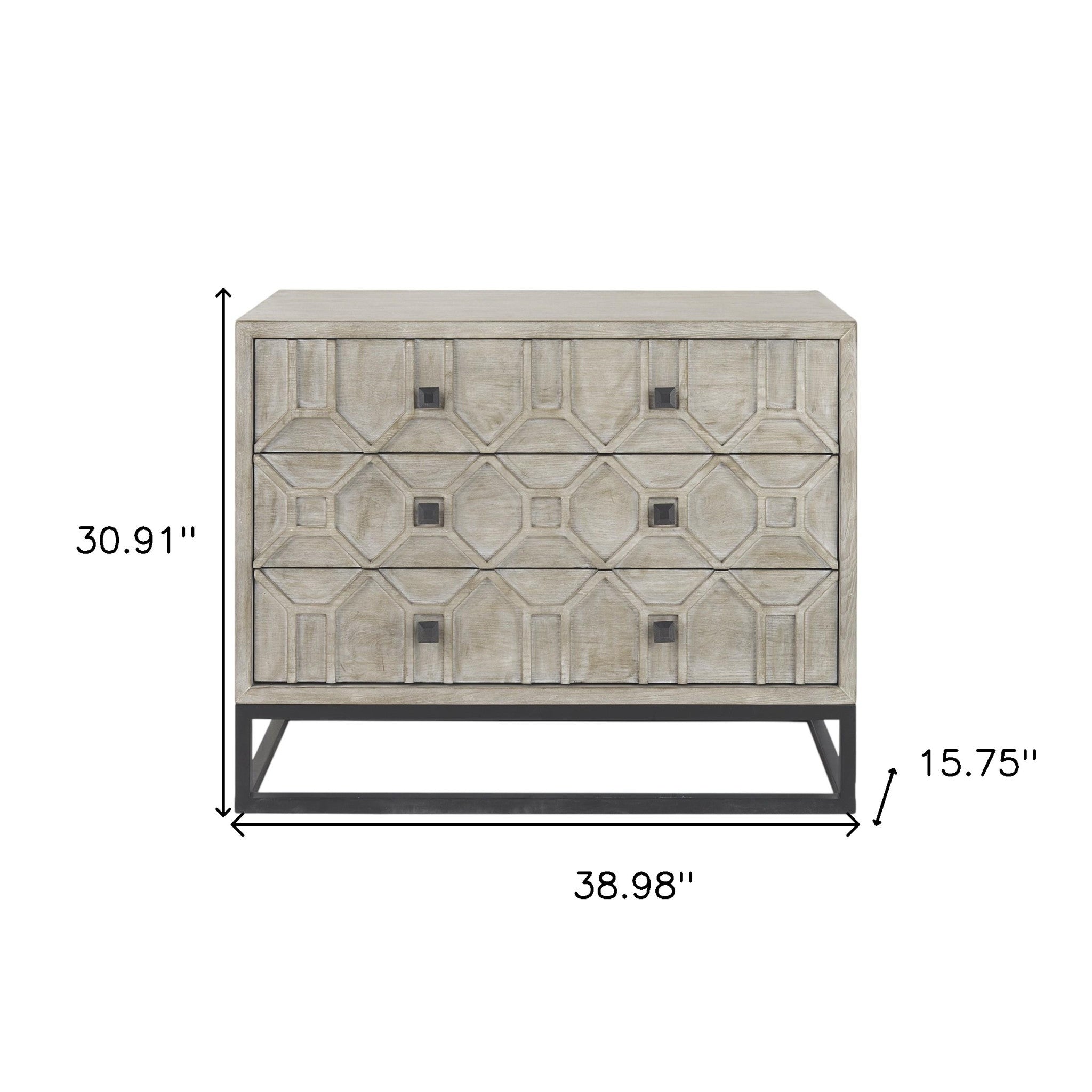 39" Natural Solid Wood Three Drawer Sideboard