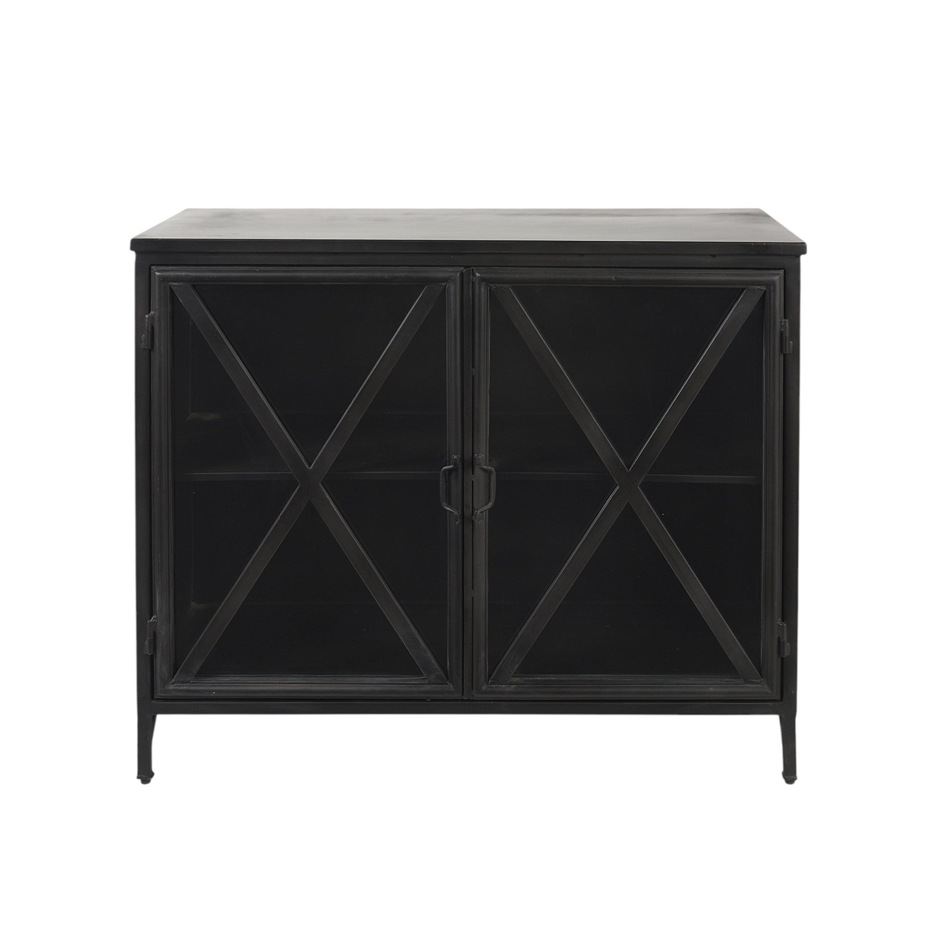 40" Black Iron Sideboard with Two Glass Doors