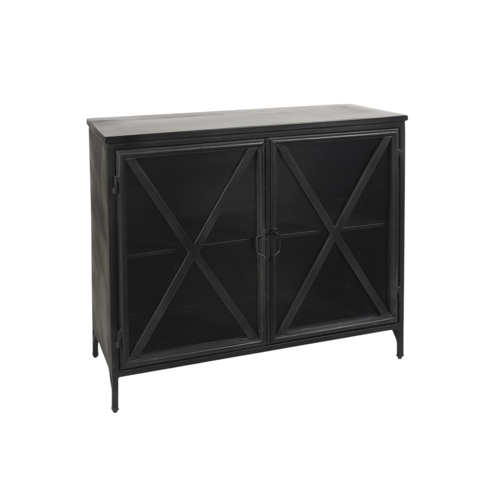 40" Black Iron Sideboard with Two Glass Doors