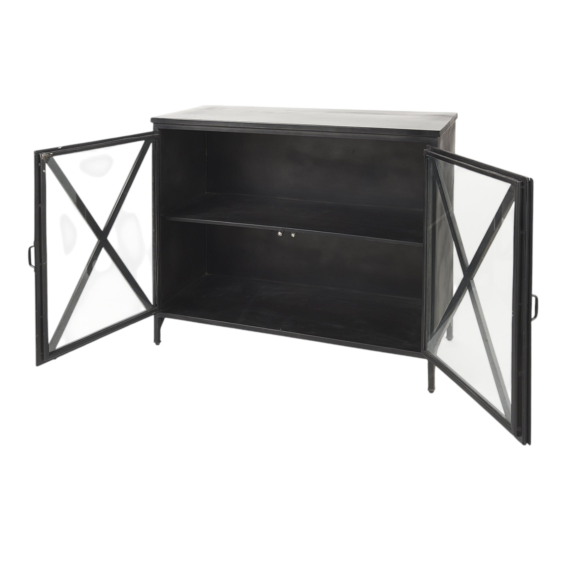 40" Black Iron Sideboard with Two Glass Doors