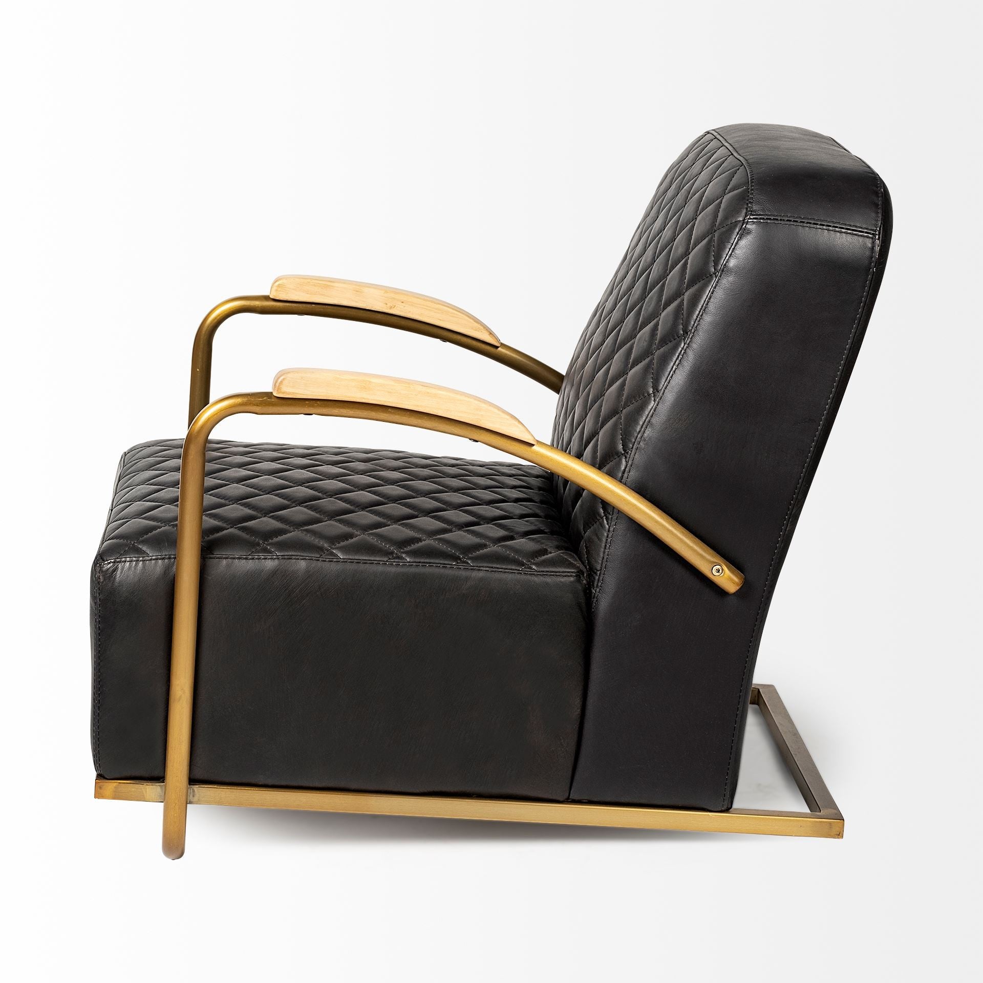 36" Black And Gold Leather Lounge Chair