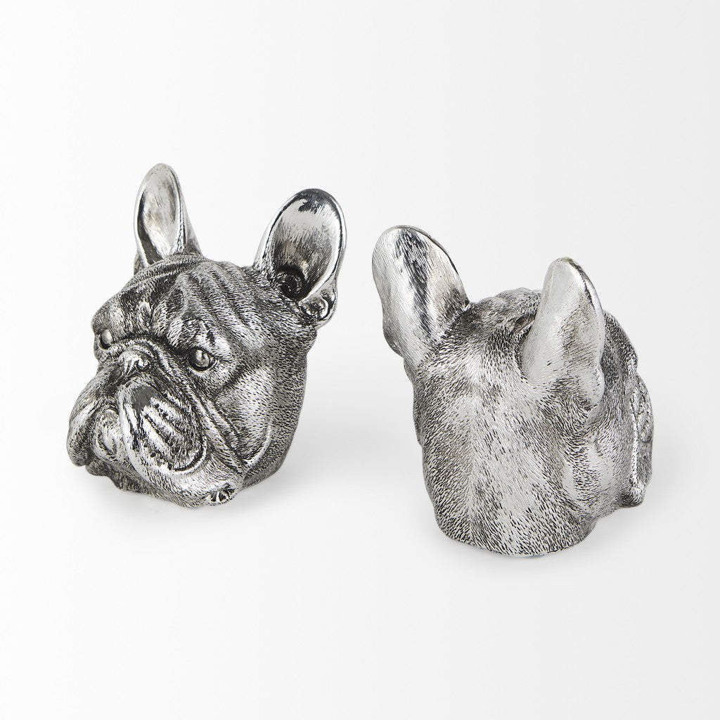 Antiqued Silver Pug Shaped Bookends