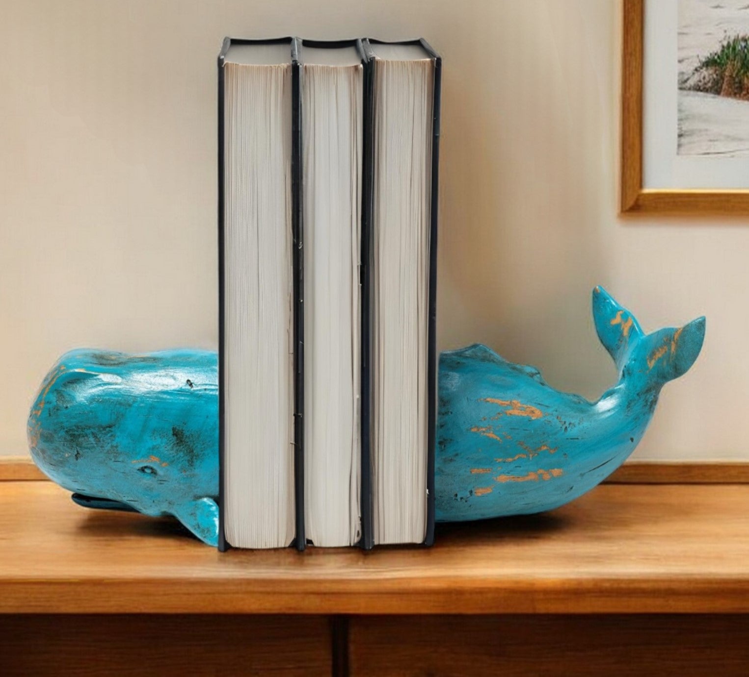 Set of Two Aqua Resin Whale Decorative Bookends