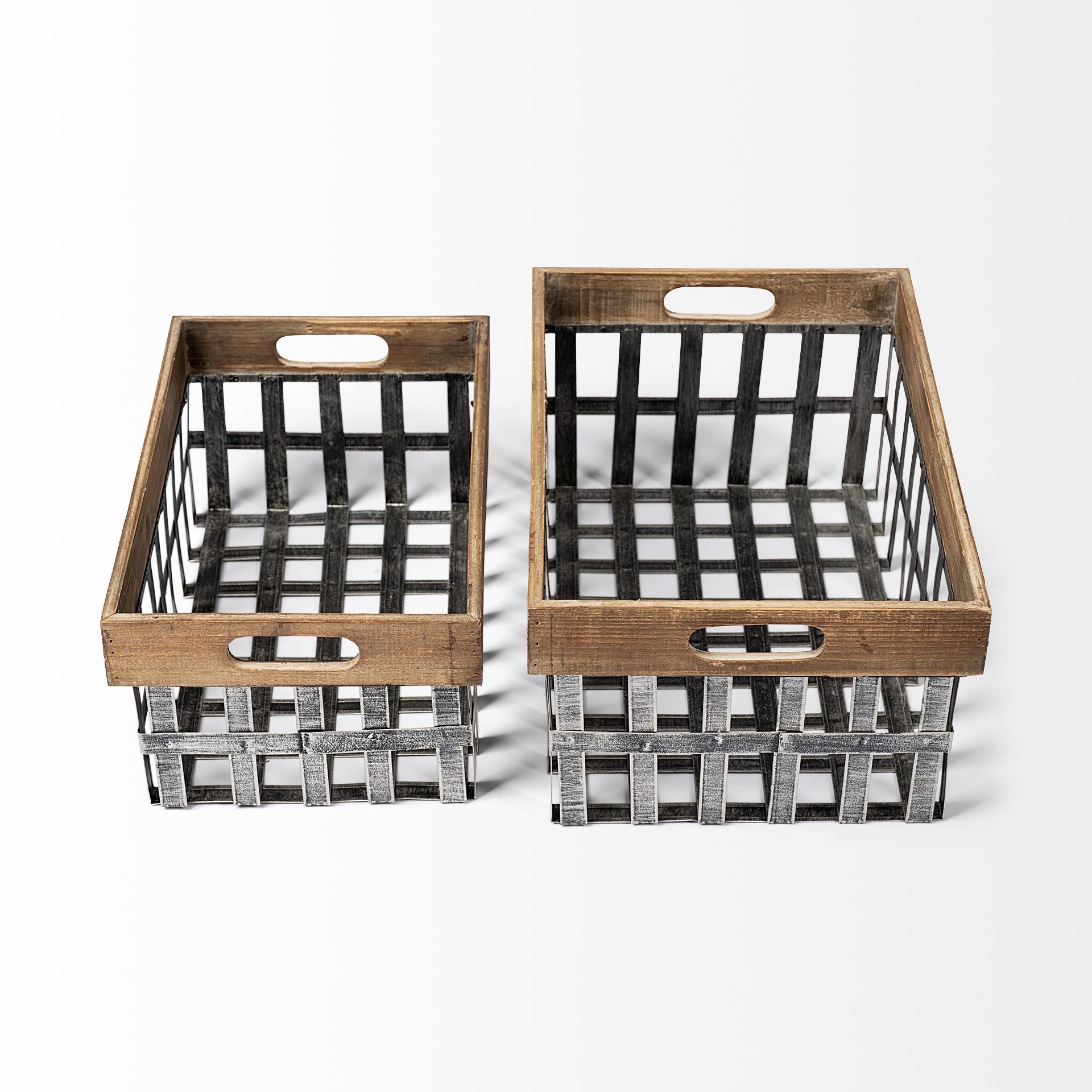 Set of Two 19" Gray Metal Basket