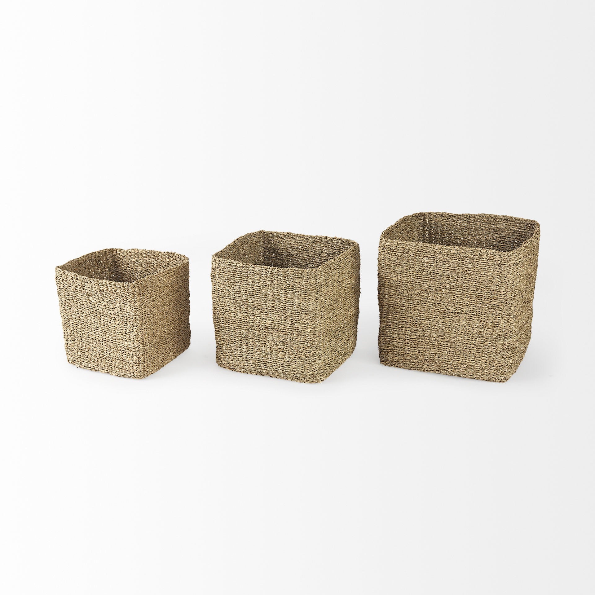 Set of Three 16" Brown Square Wicker Basket