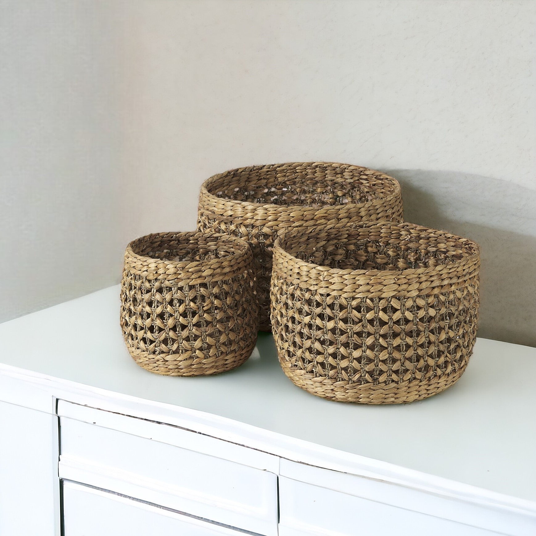 Set Of Three Round Wicker Baskets