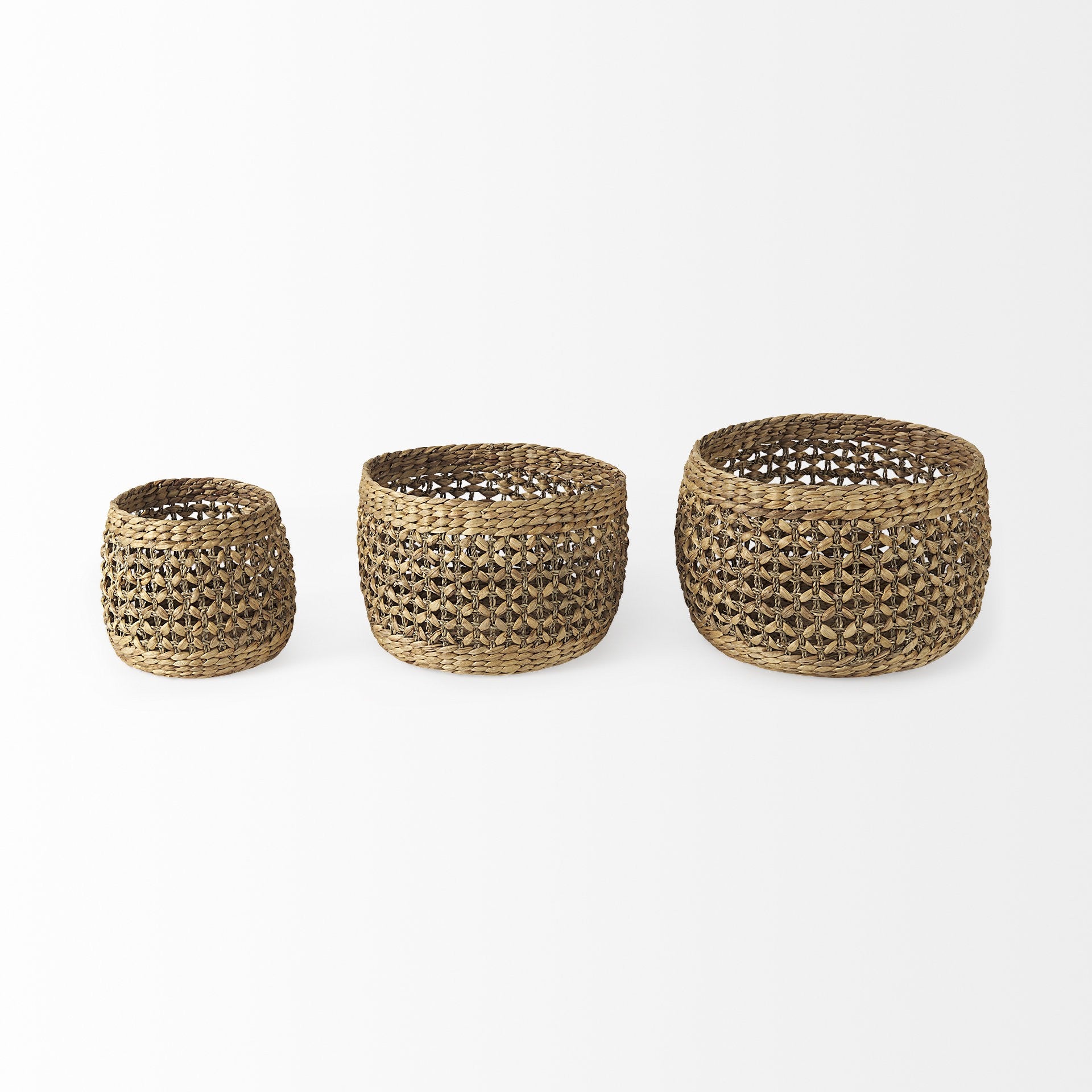 Set Of Three Round Wicker Baskets