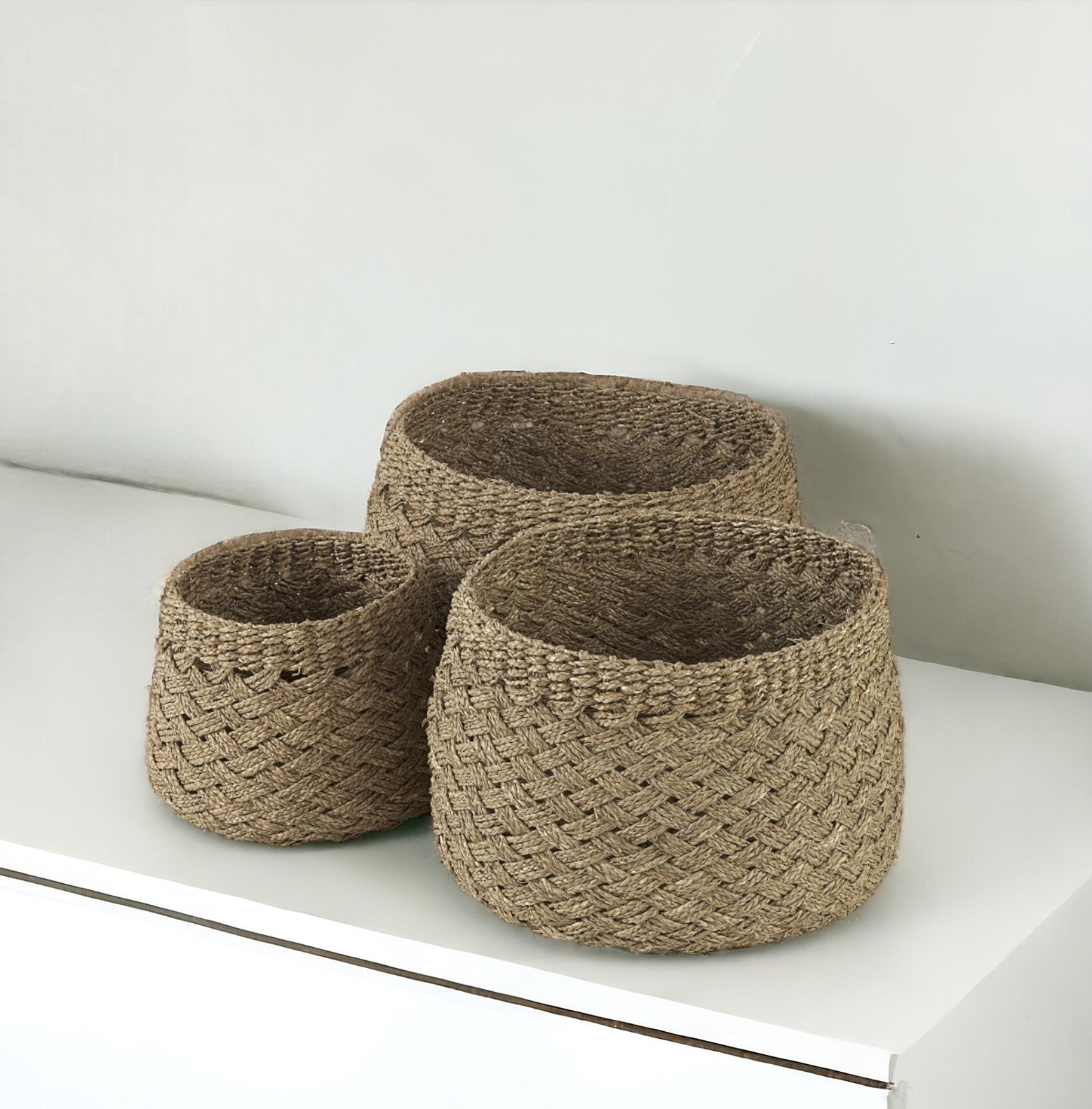 Set Of Three Woven Wicker Storage Baskets