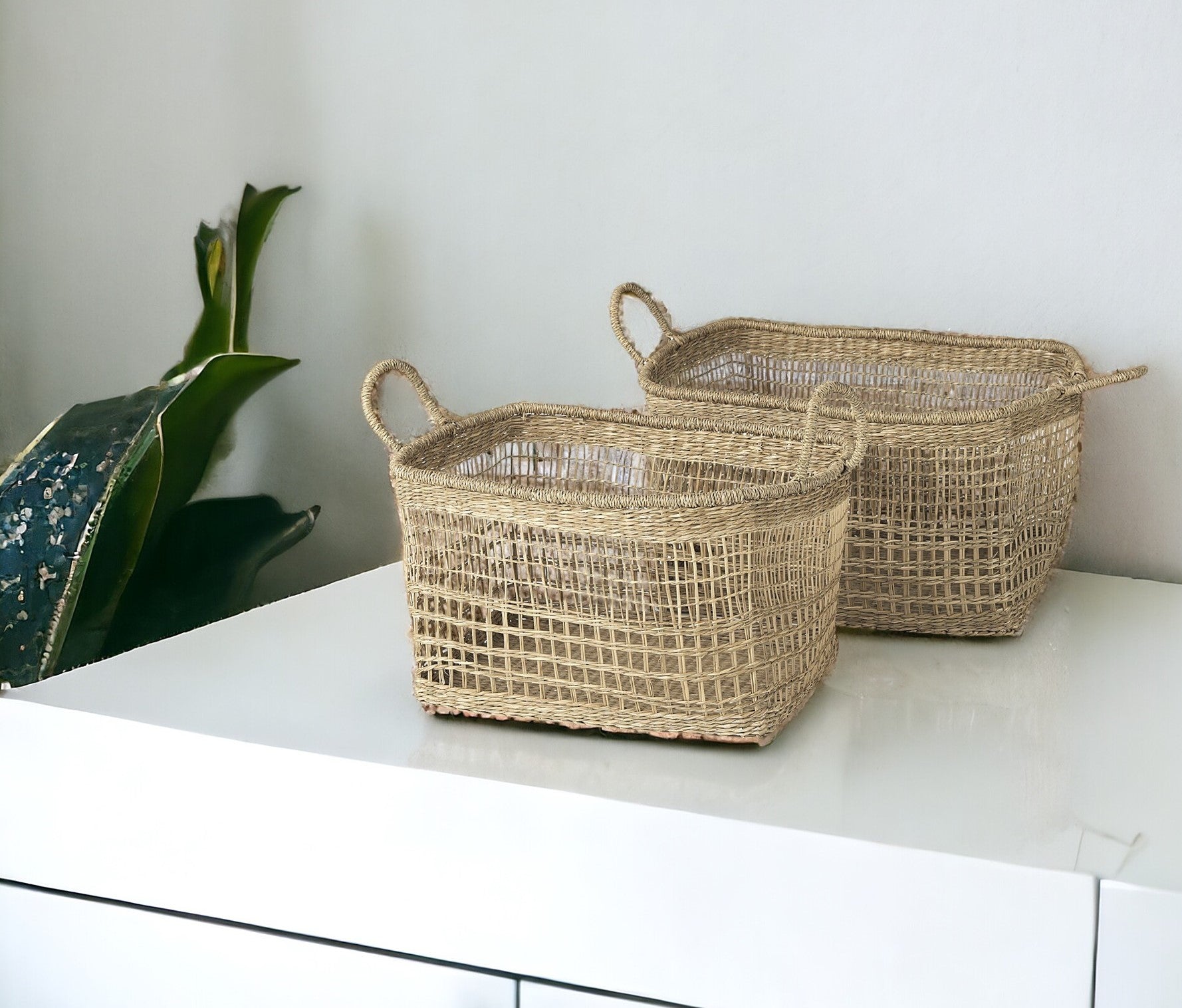 Set of Two 15" Natural Wicker Basket