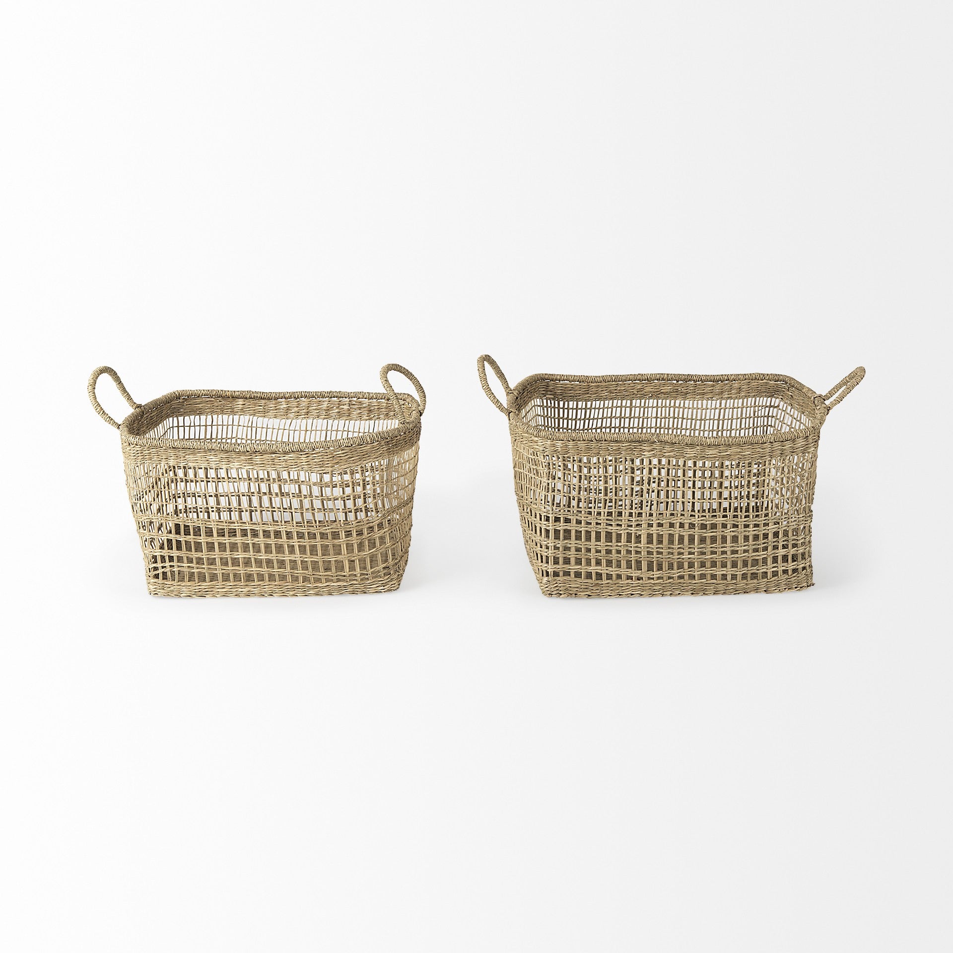 Set Of Two Brown Wicker Storage Baskets