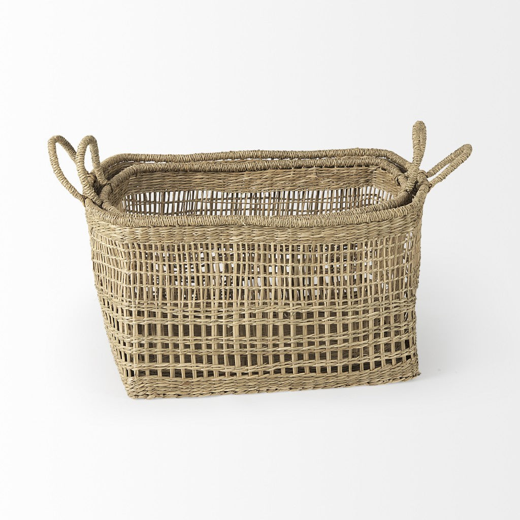 Set of Two 15" Natural Wicker Basket