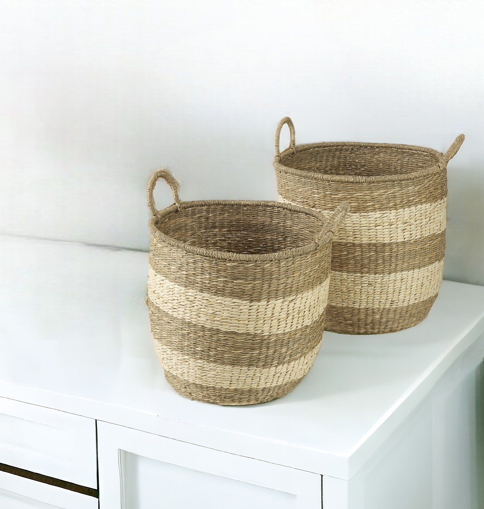 Set Of Two Round Wicker Storage Baskets