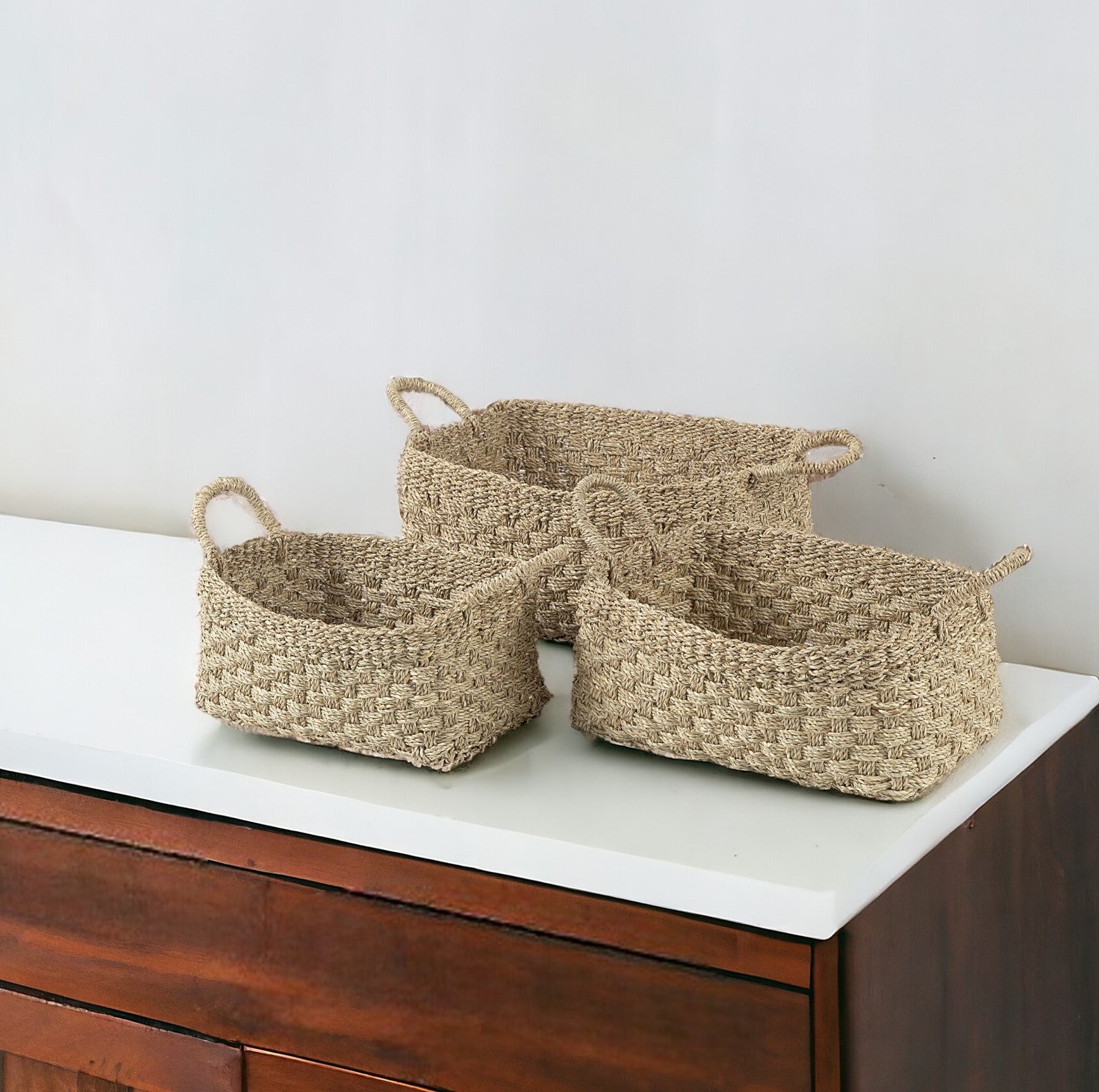 Set Of Three Weaved Wicker Storage Baskets