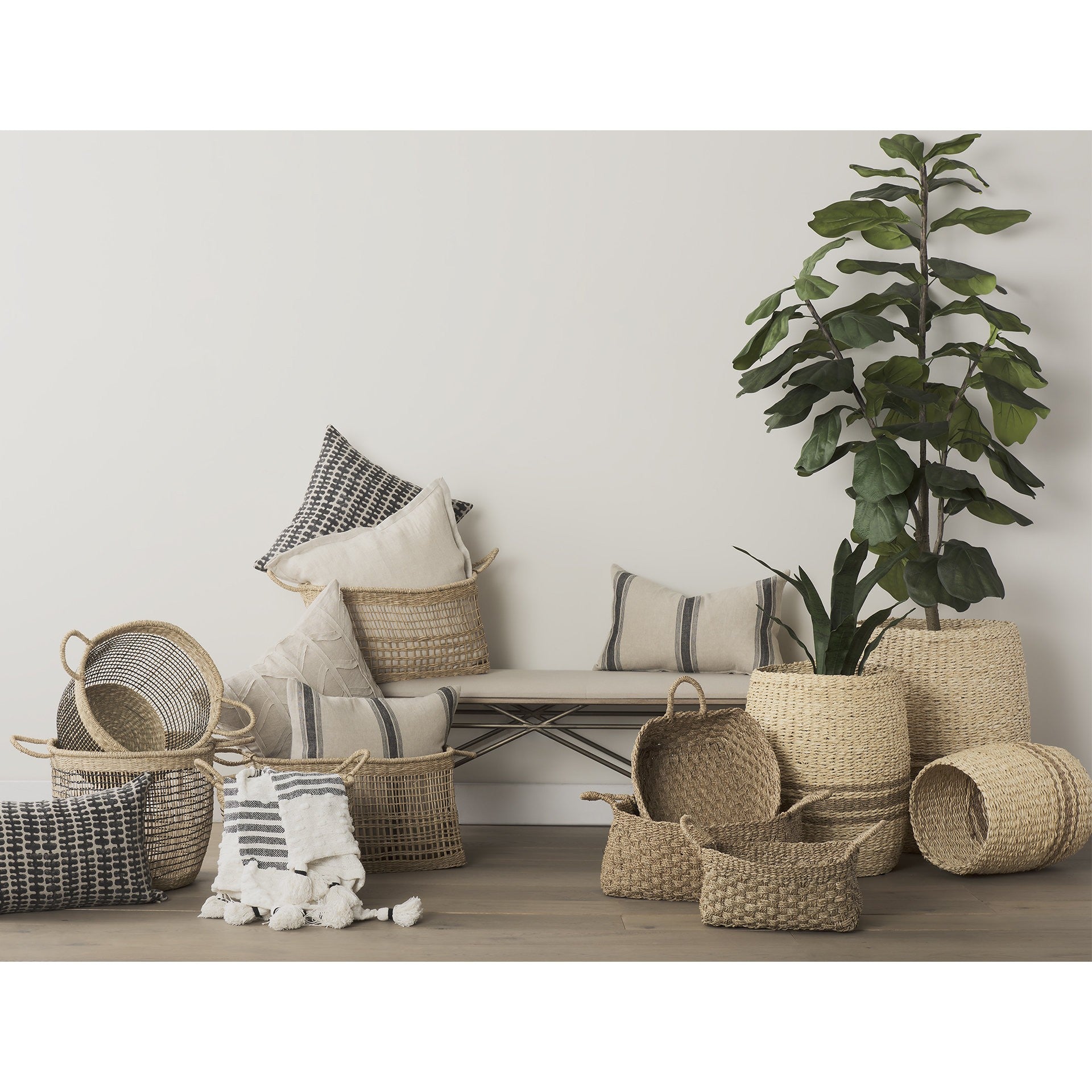 Set Of Three Light Brown Storage Baskets